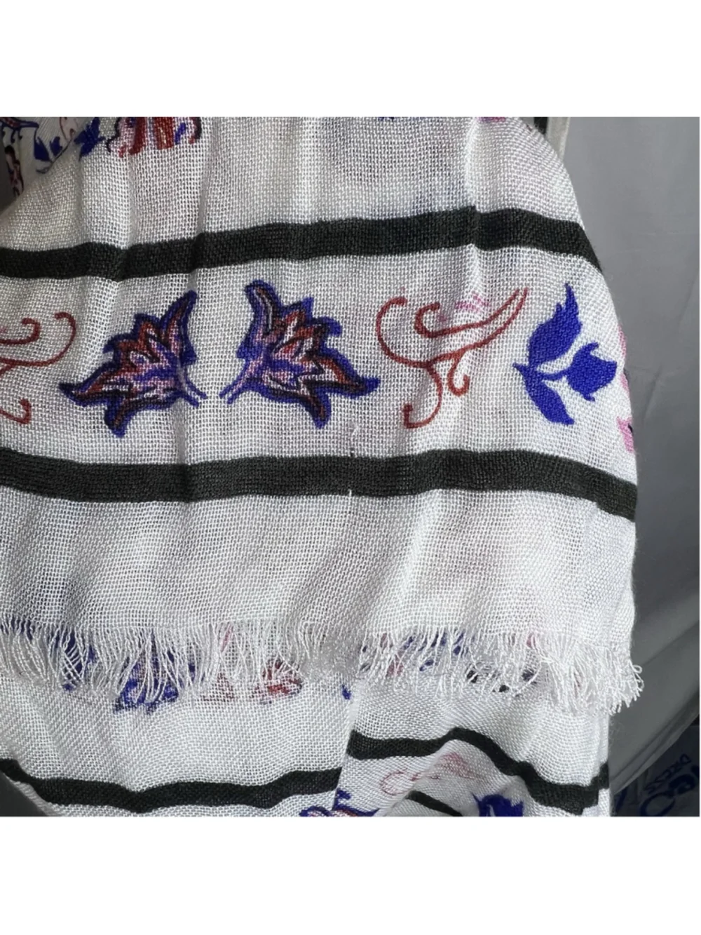 Talbots Watercolor Oblong Scarf Paisley White Blue Red Rectangle Boho Classic